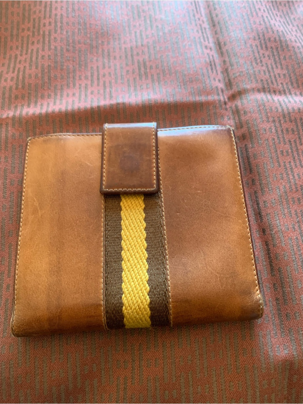 Gucci Brown Leather Men's Wallet with Yellow Stripe